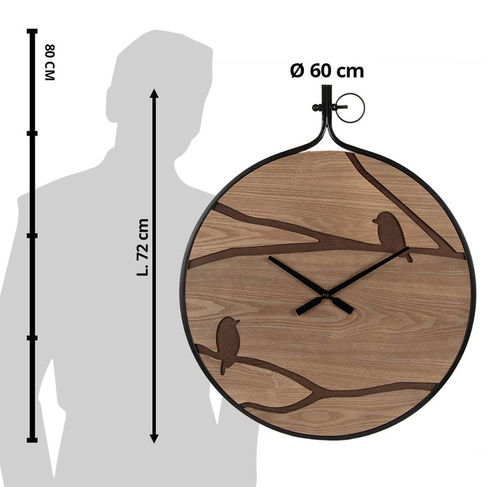Clayre & Eef Wandklok  60x4x72 cm Bruin Zwart MDF Ijzer Vogels
