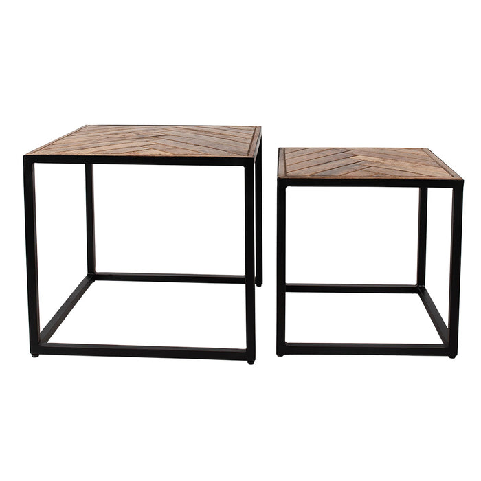 Clayre & Eef Bijzettafel Set van 2  50x50x45 cm Bruin Zwart Hout Ijzer