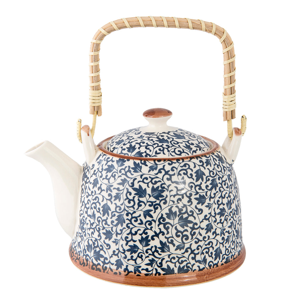 Clayre & Eef Theepot met Filter 700 ml Blauw Keramiek Bloemen