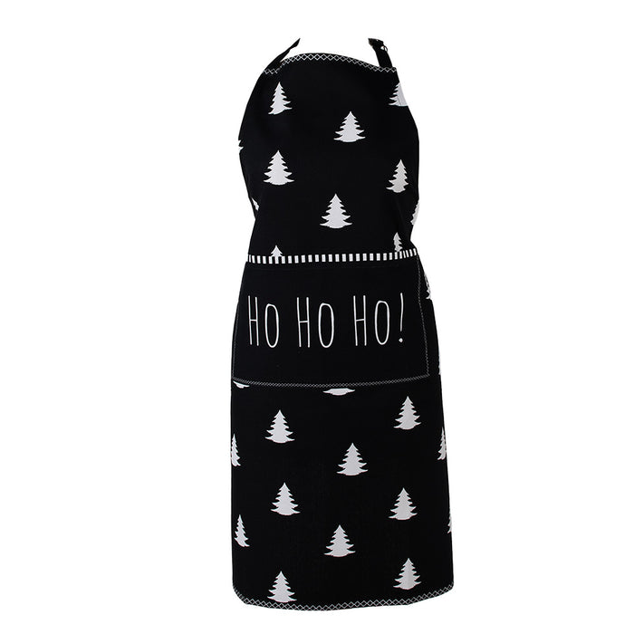 Clayre & Eef Keukenschort  70x85 cm Zwart Wit Katoen Kerstboom Ho Ho