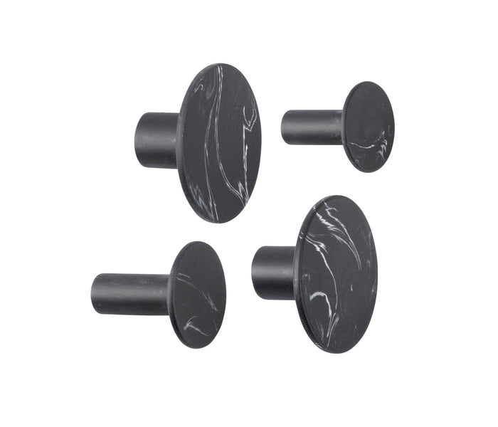 Present Time Wandhaak set Marble - Zwart - Ø8,5cm
