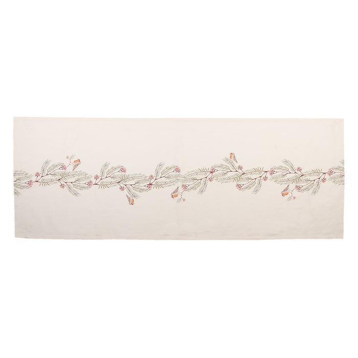 Clayre & Eef Tafelloper  50x140 cm Beige Groen Katoen Rechthoek Vogel