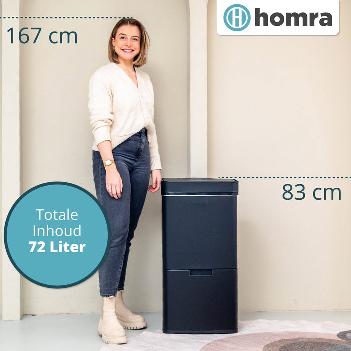 Homra NEXO Prullenbak met Sensor - 3 vakken – 72L - Zwart