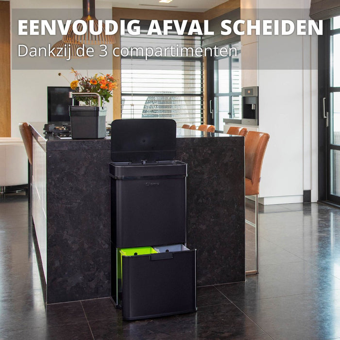 Homra NEXO Prullenbak met Sensor - 3 vakken – 72L - Zwart
