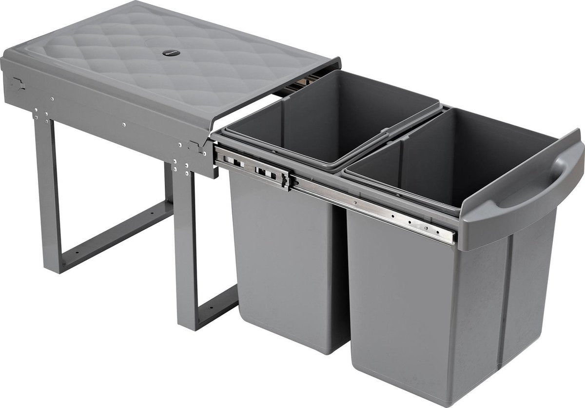 Homra Slide Inbouw Prullenbak - 2 vakken - 40L - Grijs