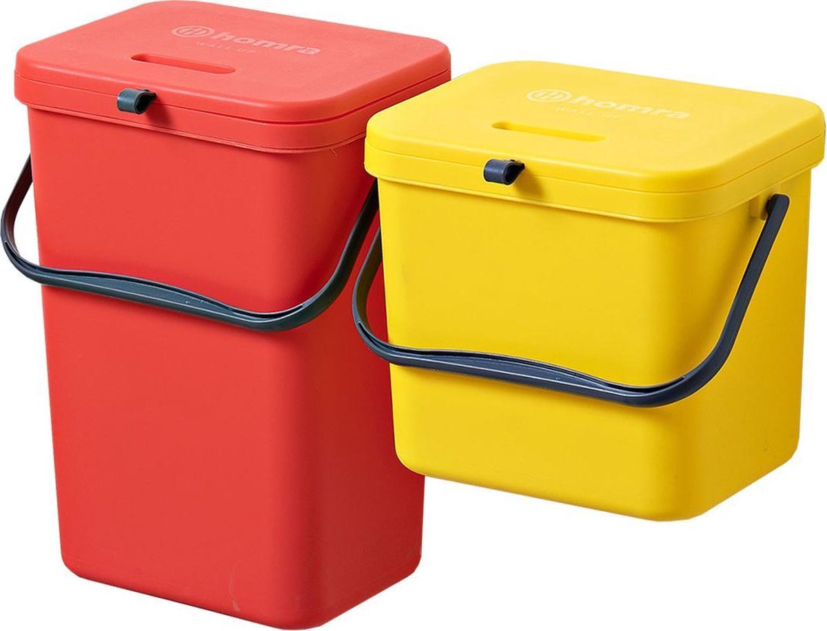 Homra Wall-Up inbouw prullenbak set - 8L + 12L - Geel & Rood