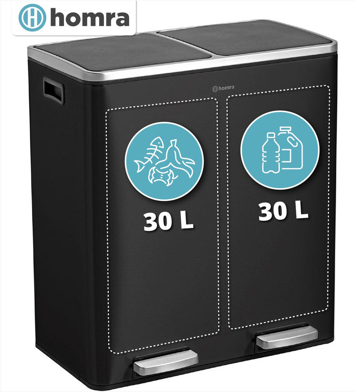 Homra QUICKX Duo Prullenbak - Afvalemmer Afvalscheiding 2 vakken – 60L