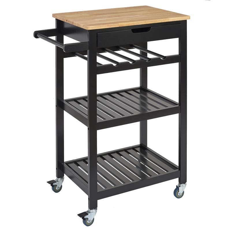 Keukentrolley met 1 lade op wielen - Zwart - 40x61x85 cm