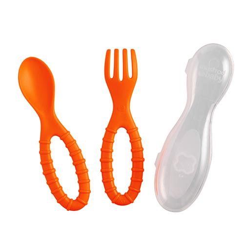 Mastrad - Baby besteksetje, lepel en vork, oranje - Mastrad Baby