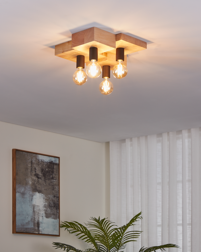 EGLO Halkin Plafondlamp - E27 - 43 cm - Bruin|Zwart - Hout