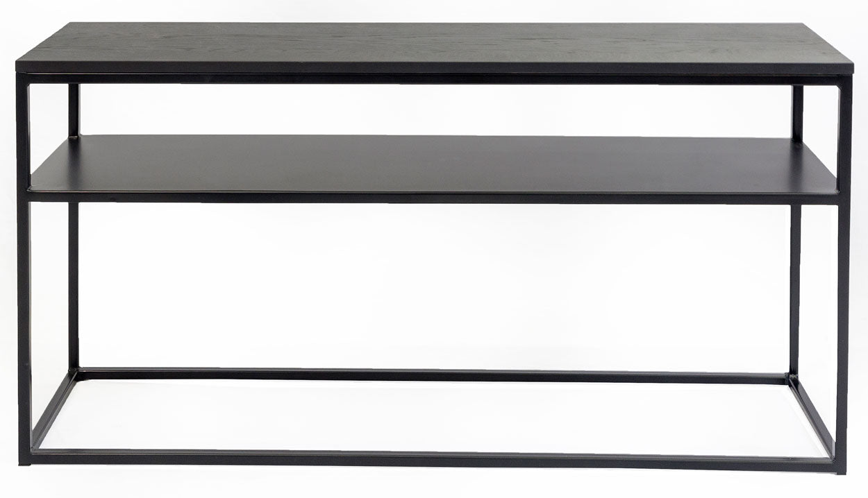 24Designs Power Sidetable – B135 X D35 X H70 Cm – Metaal – Zwart Eiken