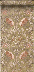 ESTAhome behang vintage bloemen in art nouveau stijl goud en terracott