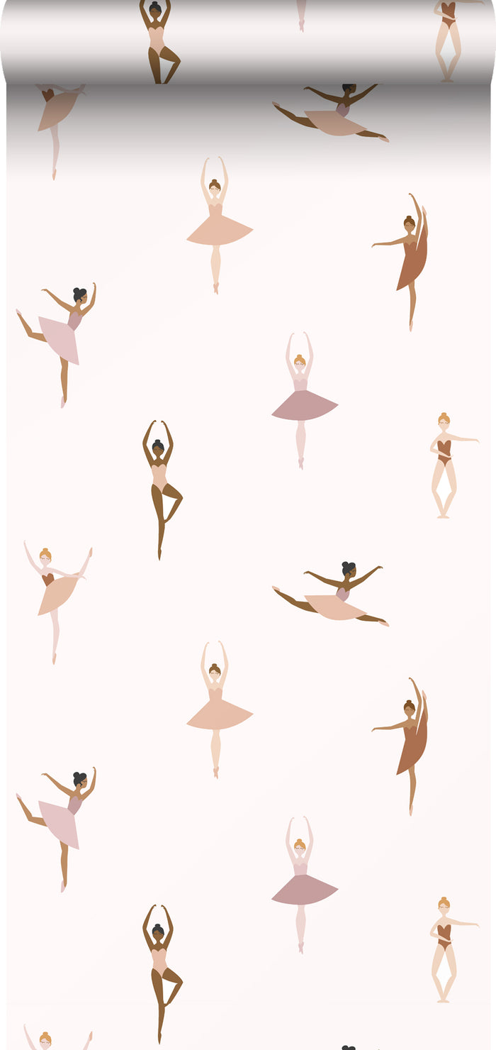 ESTAhome behang ballerina's terracotta en lila roze - 53 cm x 10,05 m