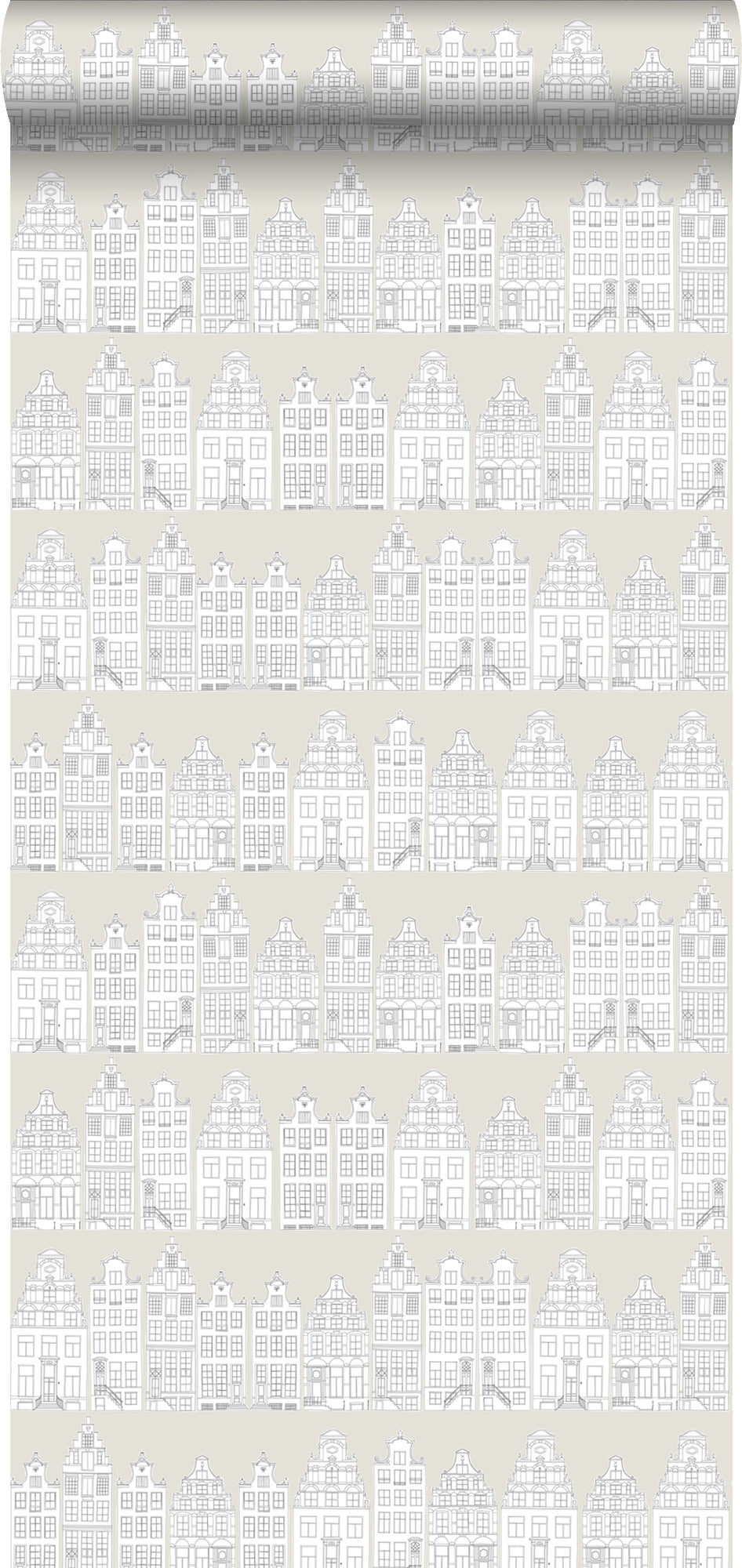 ESTAhome behang getekende Amsterdamse grachtenhuisjes lichtgrijs - 53