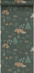 ESTAhome behang bos met bosdieren donkergroen - 0,53 x 10,05 m - 13924