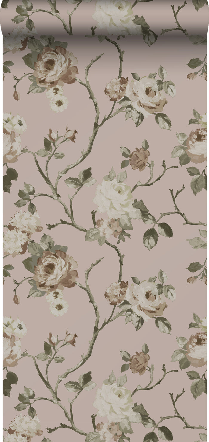 ESTAhome behang vintage bloemen oudroze - 0.53 x 10.05 m - 139407
