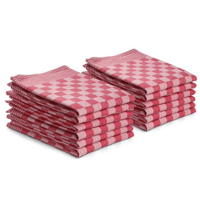 Luxe theedoeken 12 stuks 50x70 - blok ruit rood