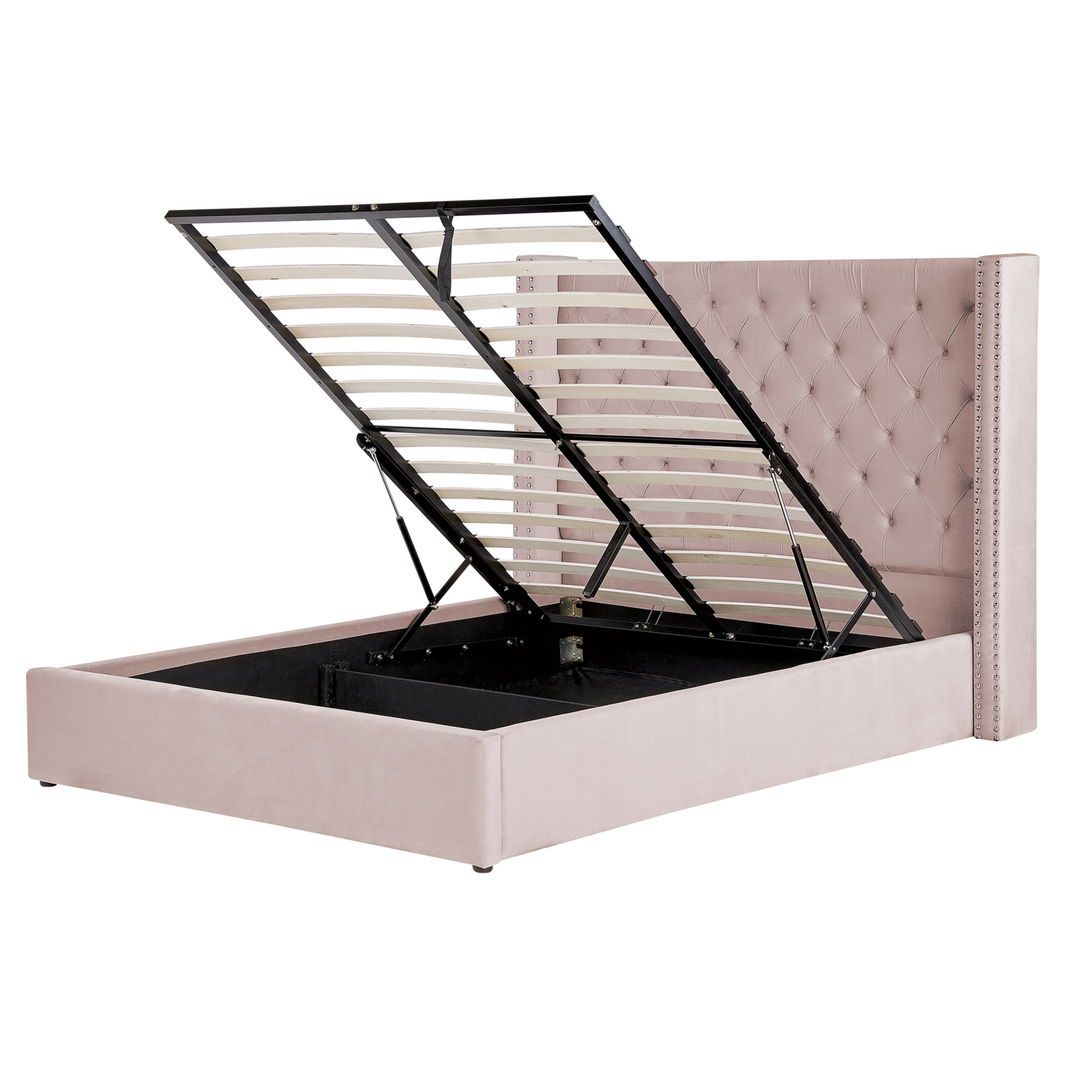 Beliani-LUBBON -Bed met opbergruimte-Pastelroze-160 x 200 cm-Fluweel