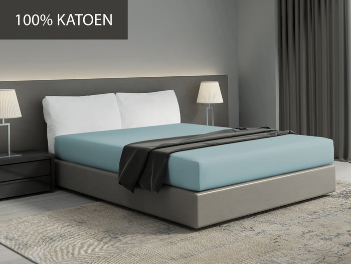Hoeslaken - 100% natuurlijk katoen - 180x200 - licht aqua