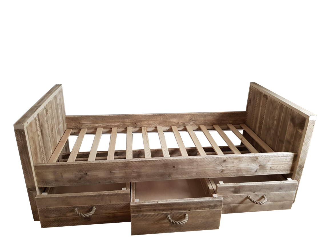 Wood4you - Eenpersoonsbed Jordy steigerhout 206Lx80Hx96D cm