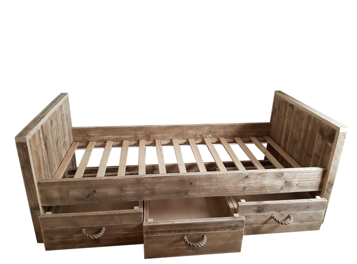 Wood4you - Eenpersoonsbed Jordy steigerhout 206Lx80Hx96D cm