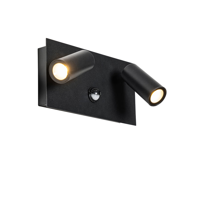 QAZQA Buiten wandlamp zwart incl. LED 2-lichts bewegingssensor- Simon