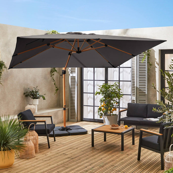 sweeek - Vierkante offset parasol 3x3m, paal met houteffect