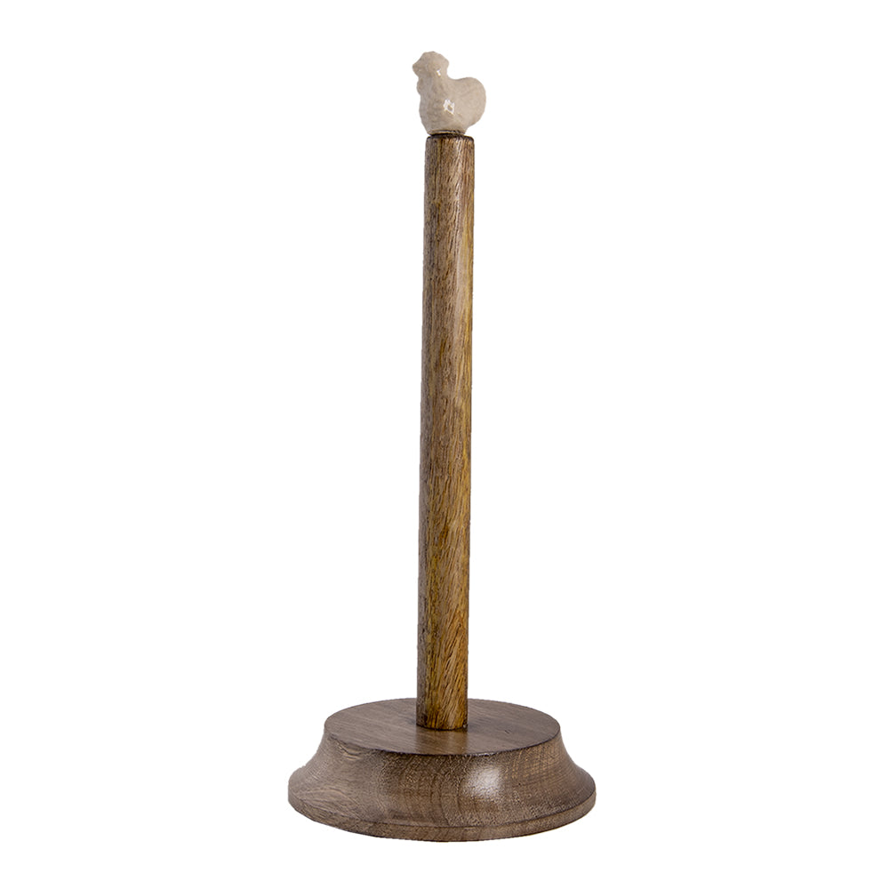 Clayre & Eef Keukenrolhouder Ø 14x34 cm Bruin Hout Kip Rollenhouder