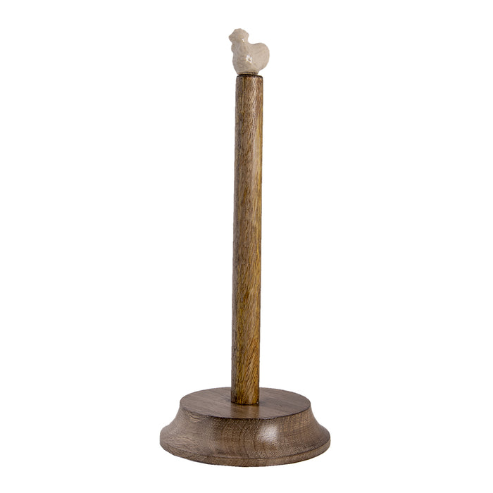 Clayre & Eef Keukenrolhouder Ø 14x34 cm Bruin Hout Kip Rollenhouder