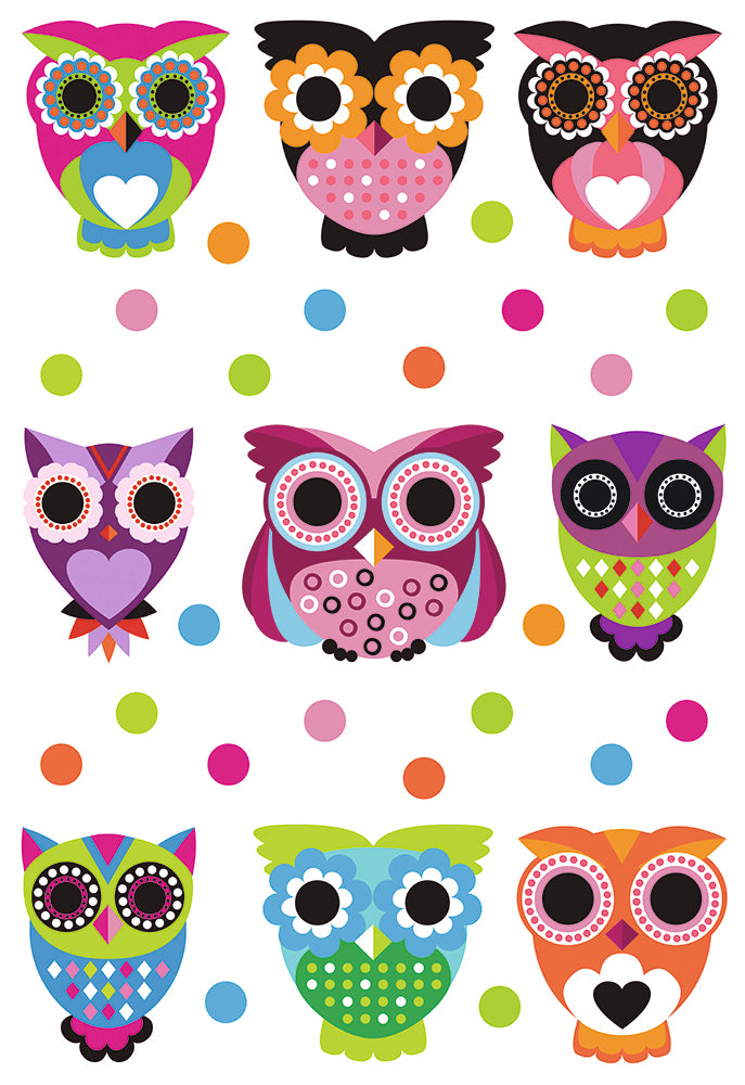 Sanders & Sanders muursticker uilen roze, oranje en groen - 600318 - 4