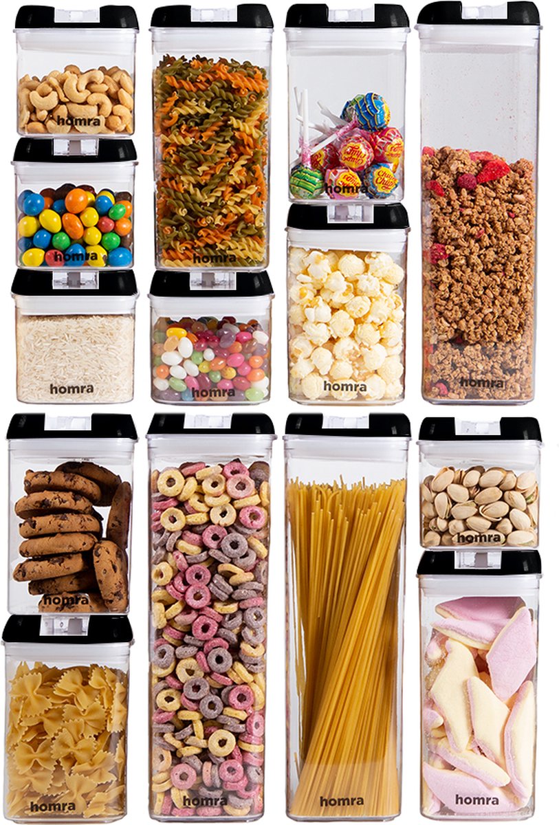 Homra Freshbox Zwart - set van 14 voorraadpotten
