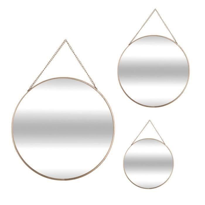 ATMOSPHERA ACDECO Set van 3 ronde metalen kettingspiegels - Goud
