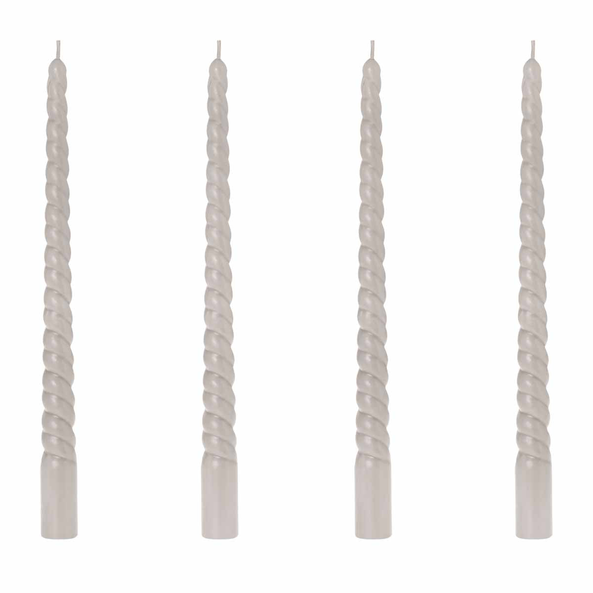 RIVERDALE - Dinerkaarsen - lichtgrijs Gedraaide kaarsen set van 4