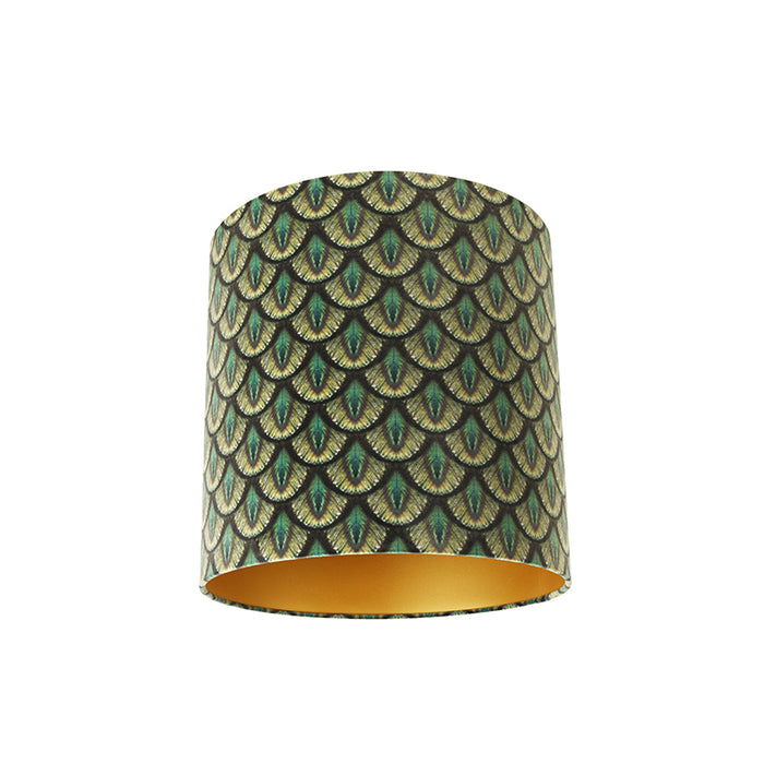 QAZQA Velours lampenkap pauw dessin 40|40|40 gouden binnenkant