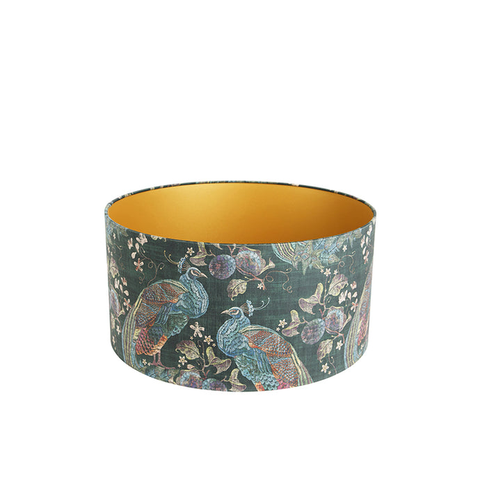 QAZQA Velours lampenkap pauw groen 50|50|25 gouden binnenkant