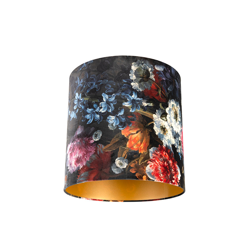 QAZQA Velours lampenkap bloemen dessin 40|40|40 gouden binnenkant
