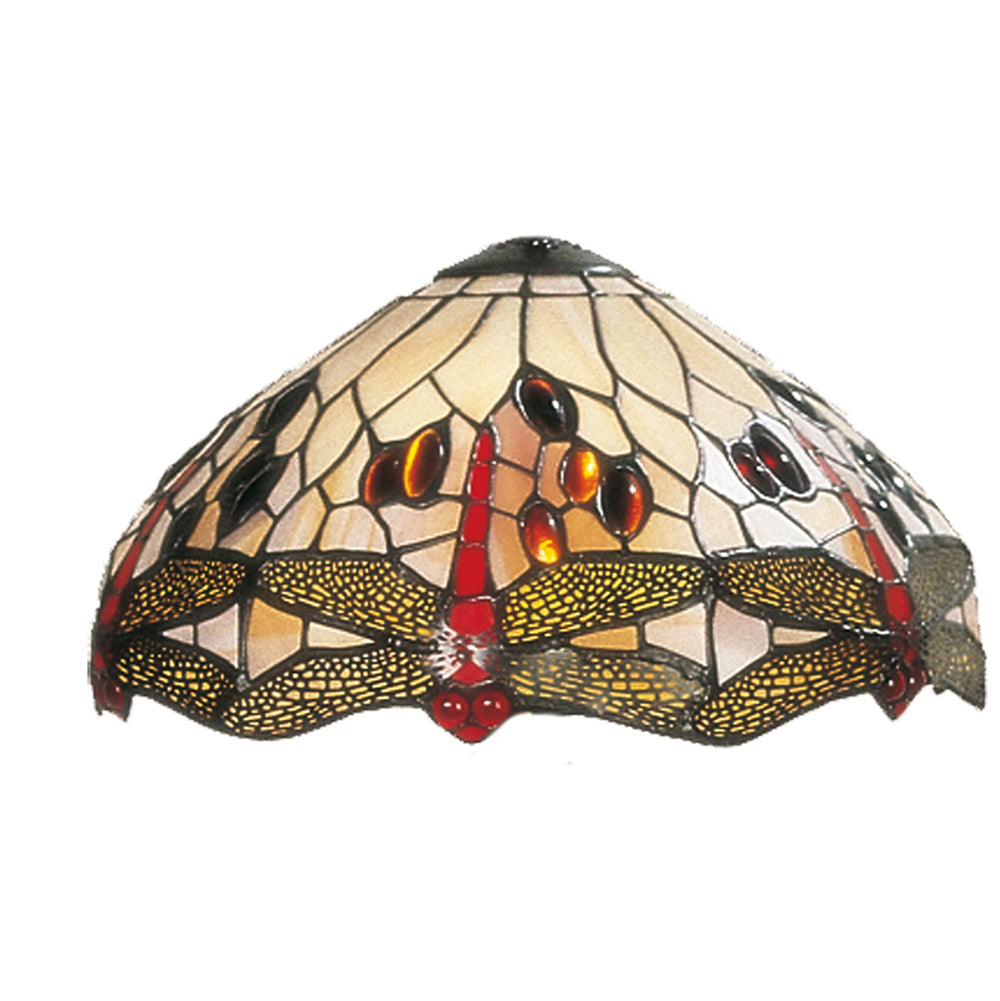 Clayre & Eef Lampenkap Tiffany  Ø 31x17 cm Beige Rood Glas Libelle