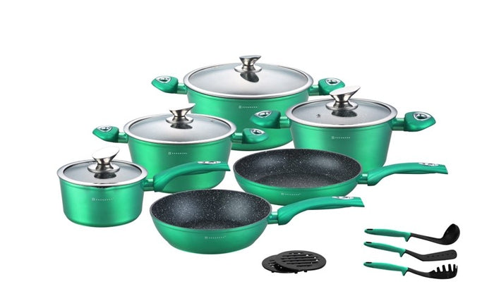 Edenberg Green Line - 15-delige Luxe Pannenset van Gesmeed Aluminium