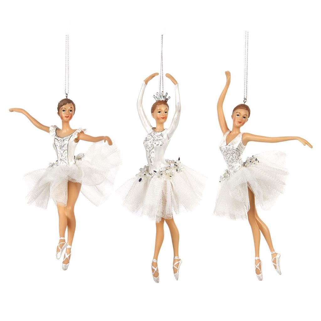 Goodwill Kerstbal-Ballerina Tulle pearl Wit-Zilver H 19 cm