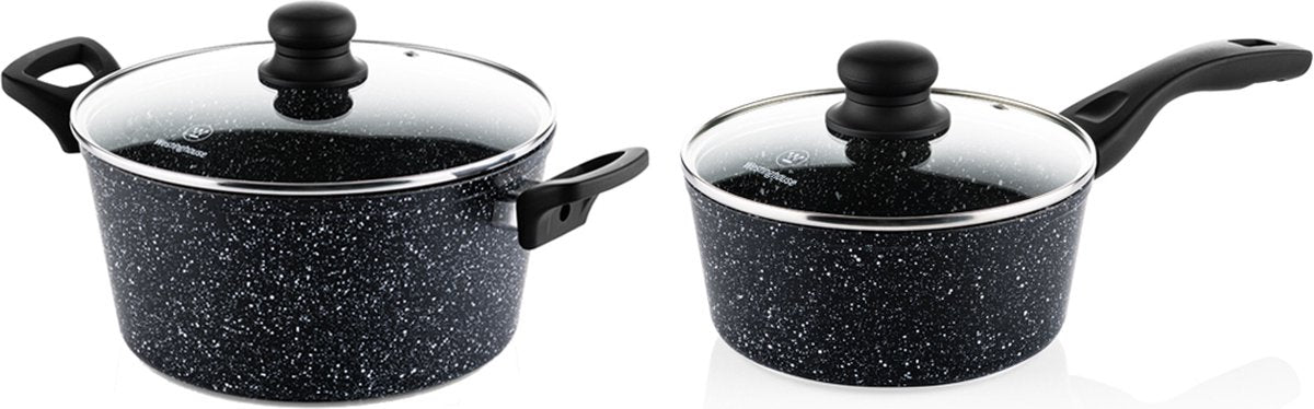 Westinghouse Pannenset - Zwart Marmer Braadpan 28cm + Steelpan 20cm