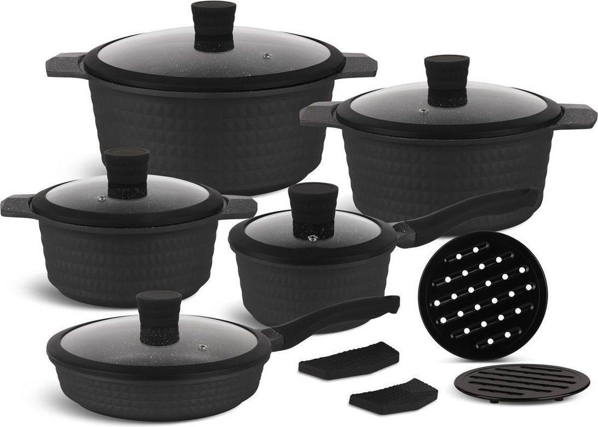 Edenberg Black Line - 12-delige Luxe Pannenset van Gesmeed Aluminium