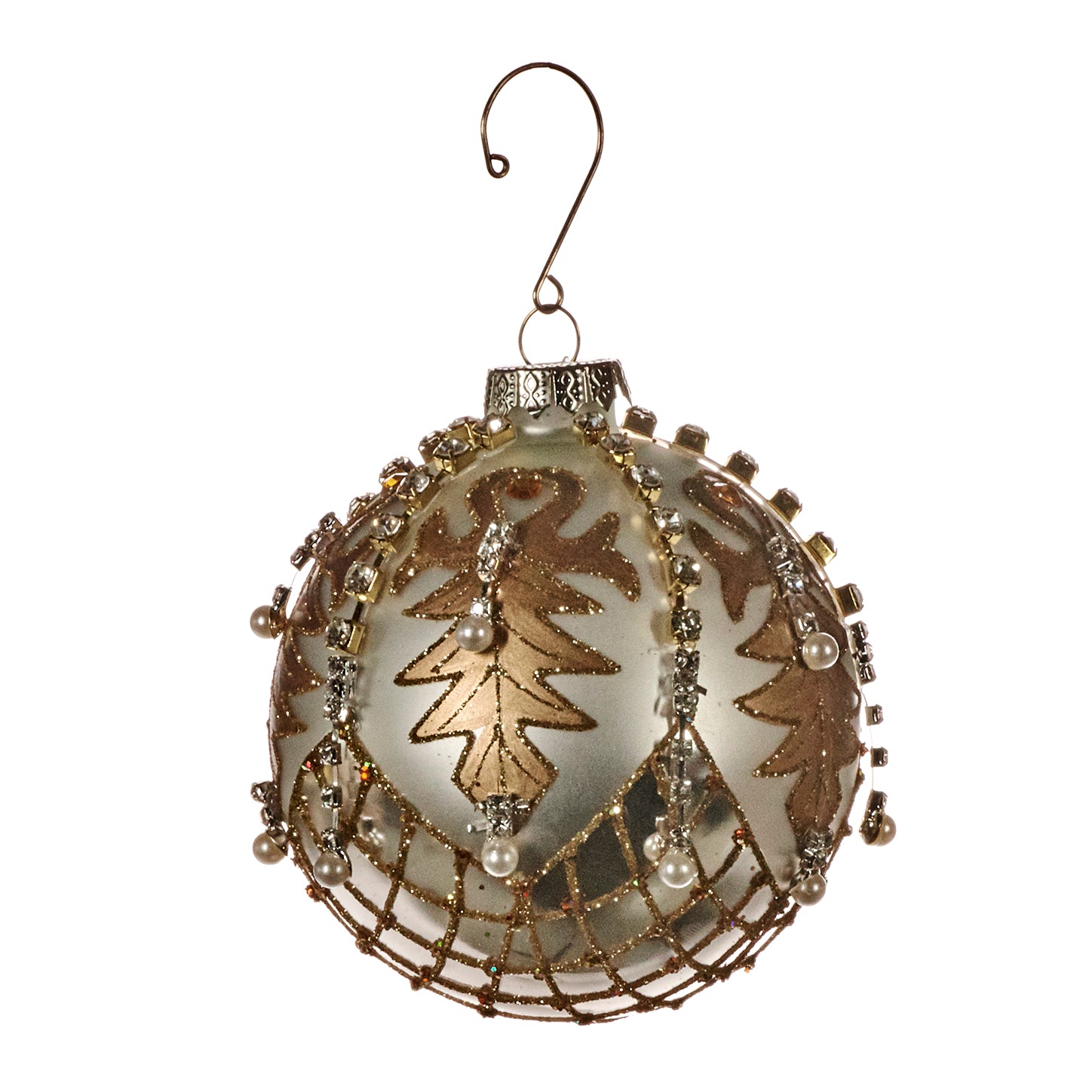 Goodwill Kerstbal Jewel-Parel Glas Wit-Goud D 10 cm