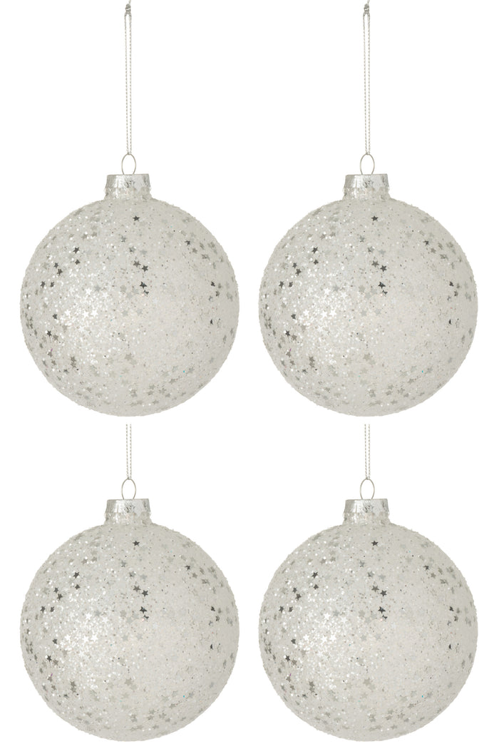 J-Line Kerstballen Sterretjes Zilver Set van 4