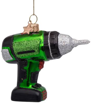 Vondels Ornament glass green drill machine H8.5cm