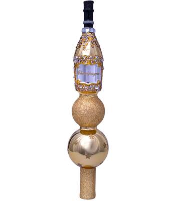Vondels Glazen kerst decoratie piek goud met champagnefles H26cm*