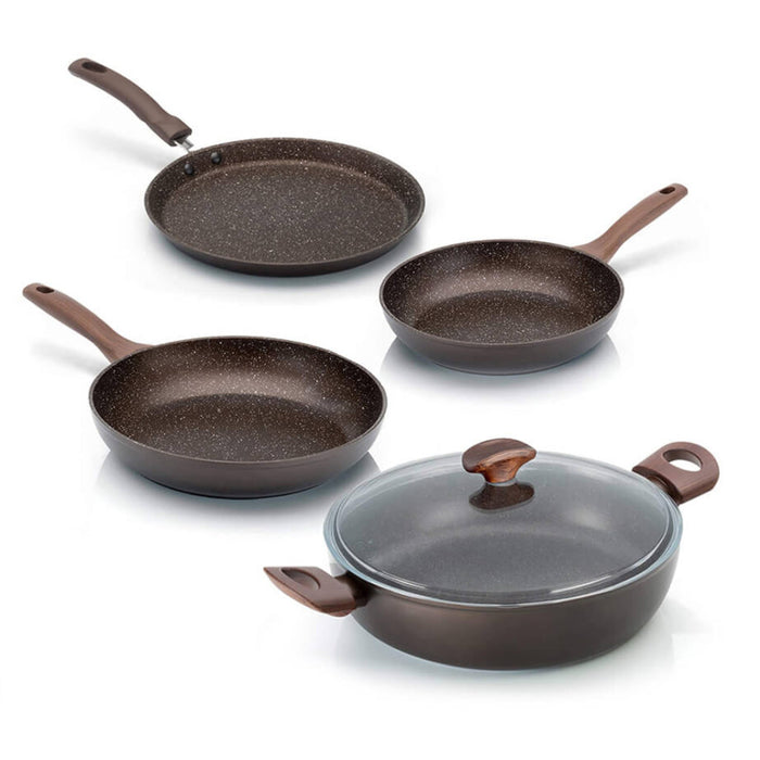 Mehrzer - Vijfdelige set met vier pannen en één deksel - Stone strong