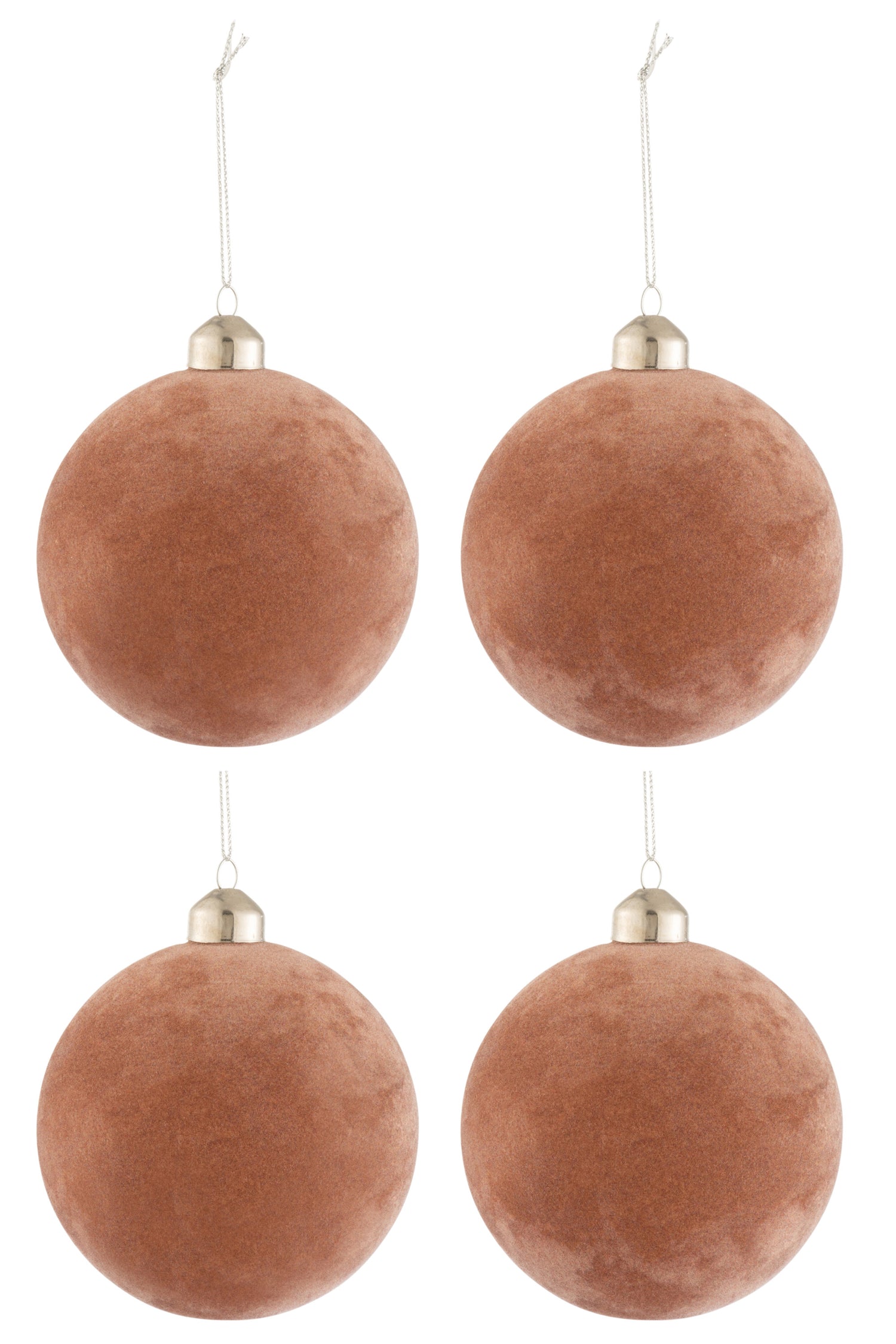 J-Line Kerstballen Fluweel Oud Roze Medium Set van 4