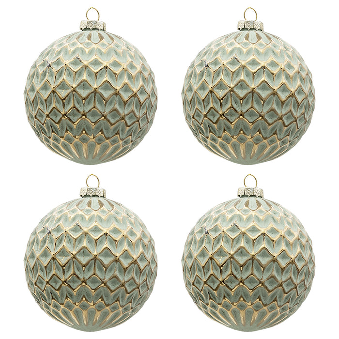 Clayre & Eef Kerstbal Set van 4  Ø 10 cm Goudkleurig Groen Glas Rond