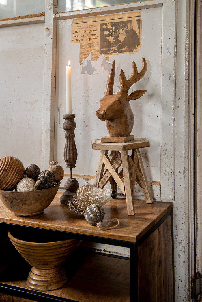 Clayre & Eef Kerstbal  Ø 8 cm Bruin Hout Kerstboomversiering