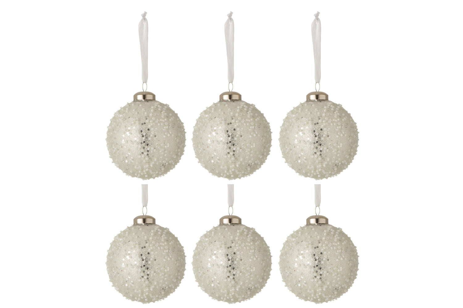 J-Line Kerstballen Parels Wit Zilver L Set van 6